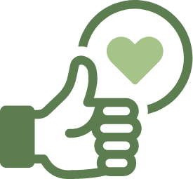 green icon of a thumbs up and a heart